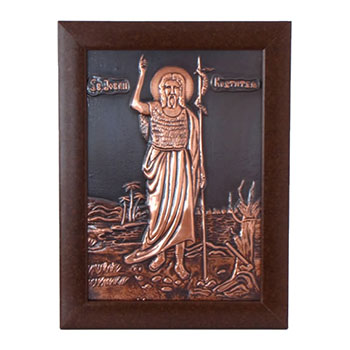 Smaller religious icon on copper - wooden frame