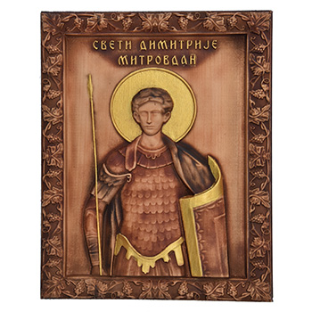 Icon Saint Demetrius woodcut 26x32cm