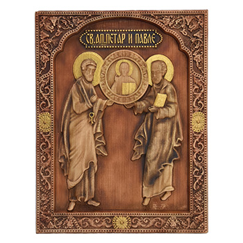 Икона Свети апостоли Петар и Павле - Петровдан дуборез 26x32цм