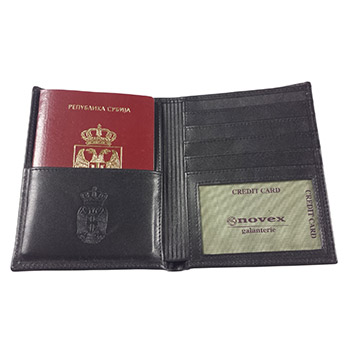 Leather wallet for passport, credit cards and money 