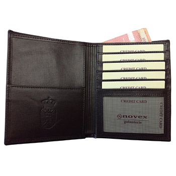 Leather wallet for passport, credit cards and money 