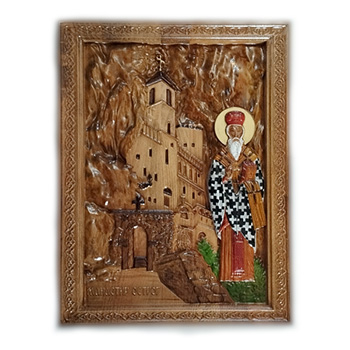 Ikona Ostrog sa Svetim Vasilijem - ručno oslikan duborez u drvetu 20x30cm