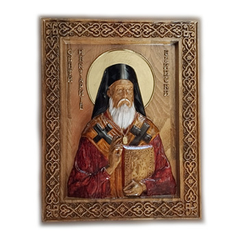 Икона Свети Нектарије - ручно осликан дуборез у дрвету 30x40цм-3