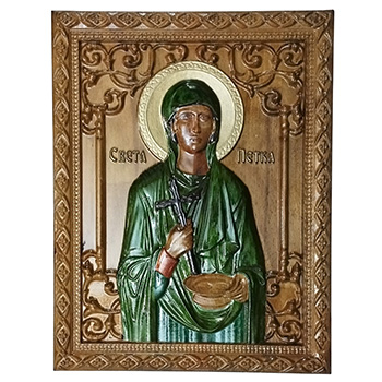 Икона Света Петка - ручно осликан дуборез у дрвету 30x40цм