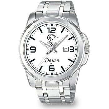 Personalized mens wristwatch (horoscope sign and name) white Casio MTP-1314D