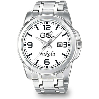 Personalized mens wristwatch (horoscope sign and name) white Casio MTP-1314D-7