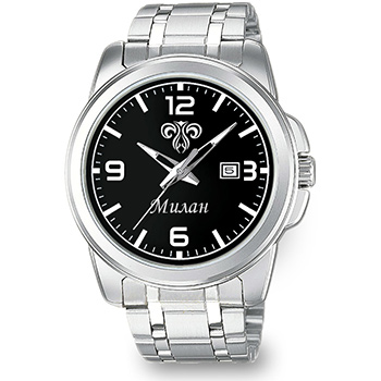 Персонализовани мушки ручни сат (хороскопски знак и име) црни Цасио МТП-1314Д-1