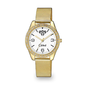 Персонализовани женски ручни сат (хороскопски знак и име) бели Q&Q QЗ59-голд-2