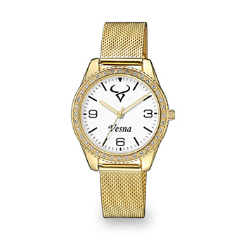 Персонализовани женски ручни сат (хороскопски знак и име) бели Q&Q QЗ59-голд-3