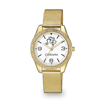 Персонализовани женски ручни сат (хороскопски знак и име) бели Q&Q QЗ59-голд-4
