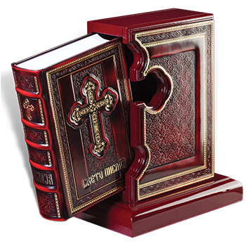 Hand Polished leather binded Bible with cross with stand-1