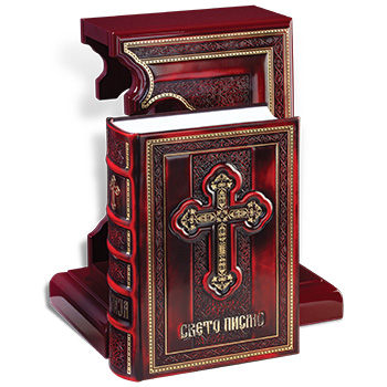 Hand Polished leather binded Bible with cross with stand-2