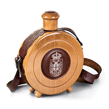 Wooden flask with leather belt 