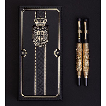 Ball pen and fountain pen set Serbia (gold plated)-1