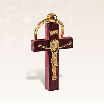 Wooden cross with Jesus made of metal – gold-plated