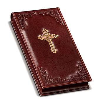 Gold plated pectoral cross wild pear in brown leather box-3