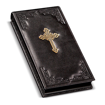 Gold plated pectoral cross in black leather box-3