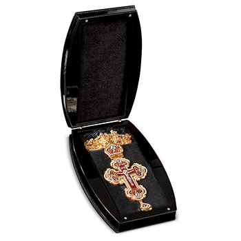 Gold plated pectoral cross in black leather LUX box
