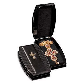 Gold plated pectoral cross in black leather LUX box-1