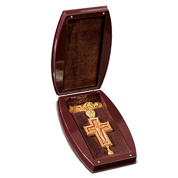 Gold plated pectoral cross wild pear in brown leather LUX box