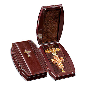 Gold plated pectoral cross wild pear in brown leather LUX box-1
