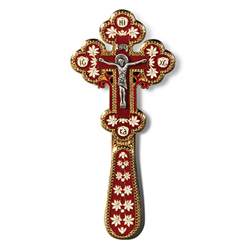 Hand cross gilded - red