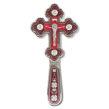 Hand cross gilded - red & silver color