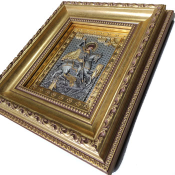 Gilded icon of St. George with decorative frame - larger-1