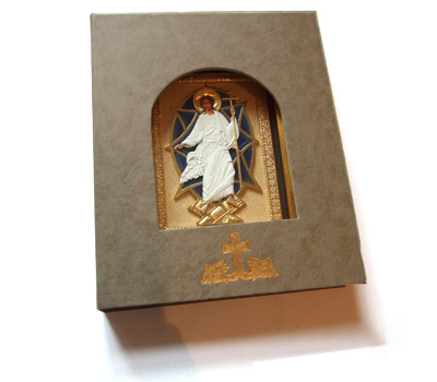 Pozlaćena ikona Isusa Hrista u kutiji, cela figura-1