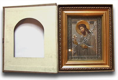 Gilded icon of St. John in a box