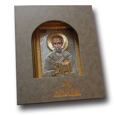 Позлаћена икона Св. Николе у кутији-1
