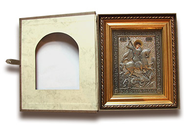 Gilded icon of St. George in a box