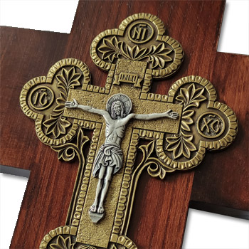 Crusifix on wooden cross- brass-1