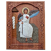 Icon of White Angel - hand-painted wood carving 30x40cm
