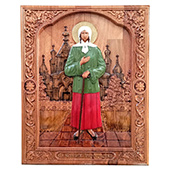 Icon of Saint Xenia of Petrograd - hand-painted wood carving 30x40cm