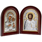 Diptih sa posrebrenim ikonama - Gospod Isus Hrist i Bogorodica Jerusalimska (31x20.5cm)