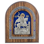 Ikona Sveti Đorđe - Đurđevdan okovana pozlaćena 22x18cm (na plavoj pozadini)
