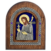 Икона Свети Јован Крститељ окована позлаћена 22x18цм (на плавој позадини)