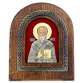 Icon of St. Nicholas enchained gilded 22x18cm (on red background)