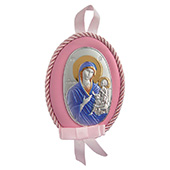 Икона за бебе Богородица, у боји, овална, посребрена 11x8цм
