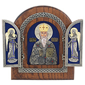 Triptych St. Vasilije of Ostrog 22x18.5cm (on blue background)