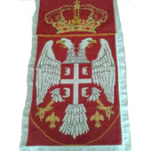 Hand embroidered emblem of Serbia on cotton canvas