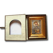 Gilded icon of St. Nicholas in a box