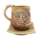 Stoneware mug with tray TREE OF LIFE