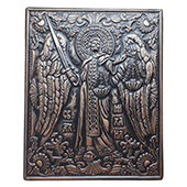 Ikona reljef Sveti Arhangel Mihailo - antičko zlato patina