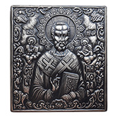 Icon relief of the Saint Nicholas - silver patina