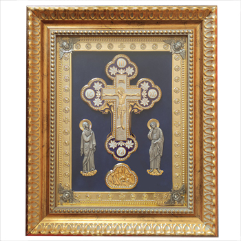 Framed gilded cross with angels