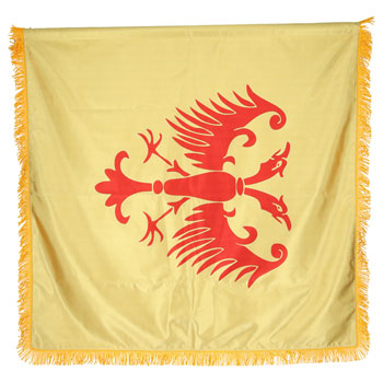 Жута сатенска застава Грб Немањића 100 цм x 100 цм - дупла са ресама