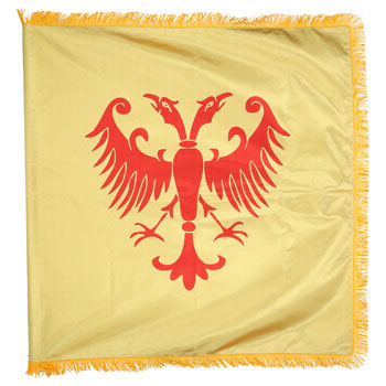 Жута сатенска застава Грб Немањића 100 цм x 100 цм - дупла са ресама-1