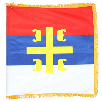 Сатенска застава Србија 4С 100 цм x 100 цм - дупла са ресама